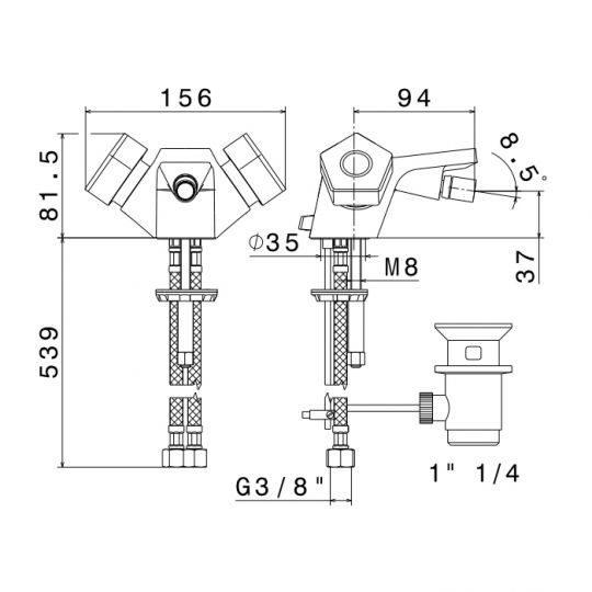 Смеситель для биде Newform ParkLE 69735 с донным клапаном схема 2