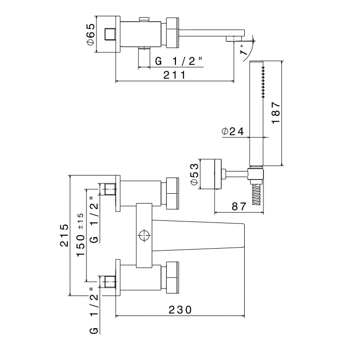 Смеситель для ванны Newform ParkLE 69740C с держателем для душа ручным душем и шлангом ФОТО