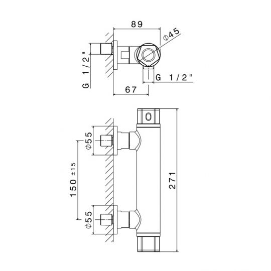 Смеситель настенный для душа Newform ParkLE 69749 термостатический схема 3