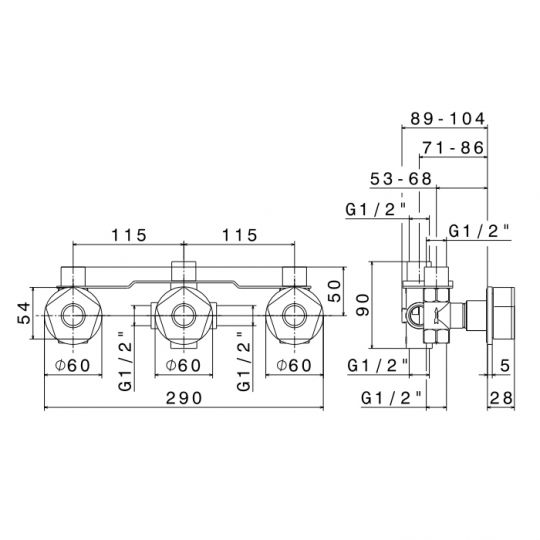 Смеситель для душа Newform ParkLE 69772 встраиваемый термостатический на 3 потока схема 3