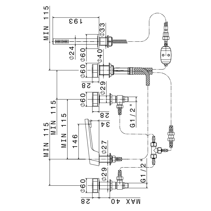 Смеситель Newform ParkLE 69782C на борт ванны 5 отверстий с ручным душем ФОТО