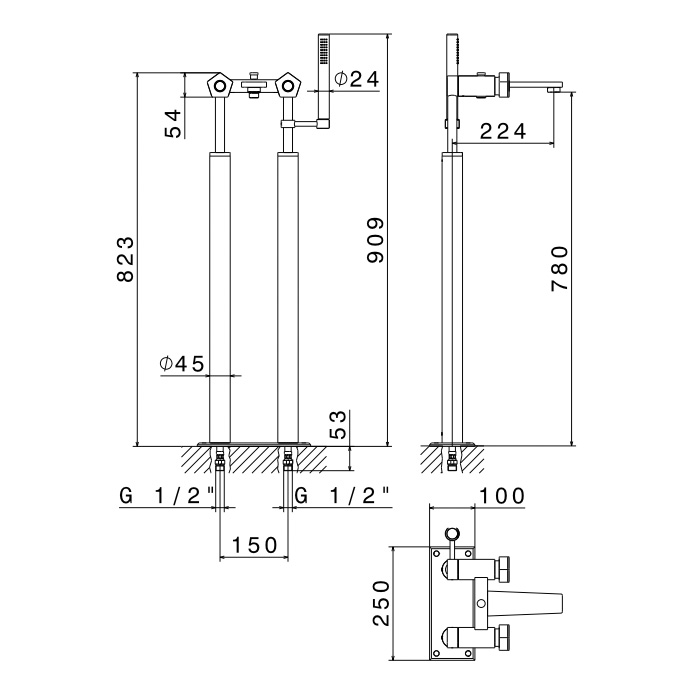 Напольный смеситель для ванны Newform ParkLE 69785C с ручным душем и шлангом 150 см ФОТО