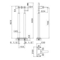 Напольный смеситель для ванны Newform ParkLE 69785C с ручным душем и шлангом 150 см схема 4