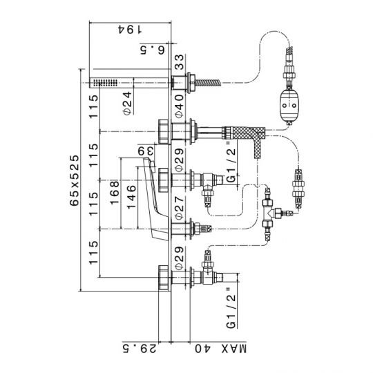 Смеситель для установки на борт ванны Newform ParkLE 69789C 5 отверстий с ручной лейкой схема 4 Смеситель для установки на борт ванны Newform ParkLE 69789C 5 отверстий с ручной лейкой схема 4