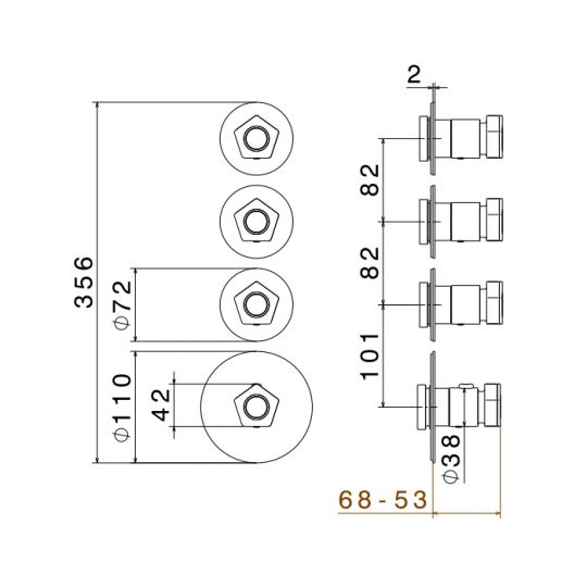 Встраиваемый термостатический смеситель для душа Newform ParkLE 69800E на 3 потока схема 3
