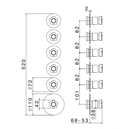 Встраиваемый смеситель для душа Newform ParkLE 69802E термостатический на 5 потоков схема 3