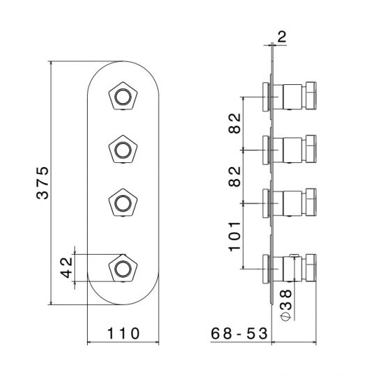 Встраиваемый термостатический смеситель для душа Newform ParkLE 69803E на 3 потока схема 3