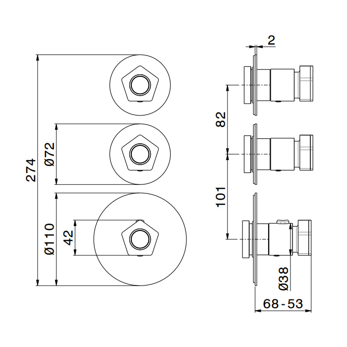 Термостатический смеситель для душа Newform ParkLE 69809E встраиваемый на 2 потока ФОТО