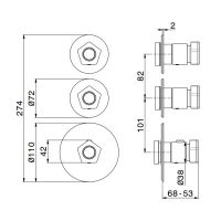 Термостатический смеситель для душа Newform ParkLE 69809E встраиваемый на 2 потока схема 3