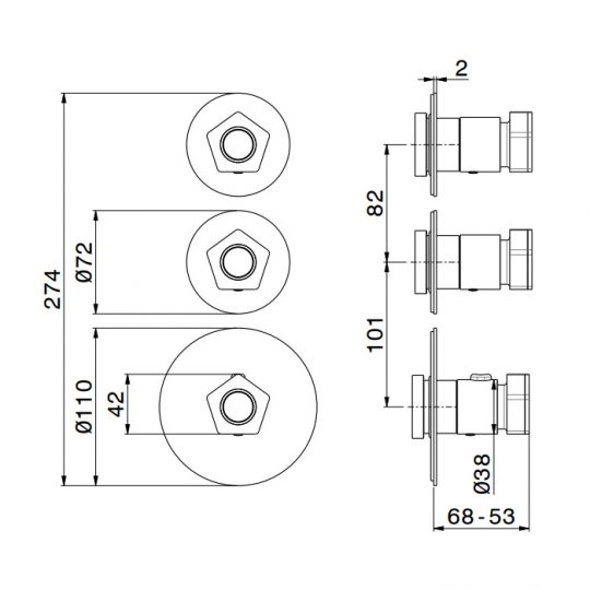 Термостатический смеситель для душа Newform ParkLE 69809E встраиваемый на 2 потока схема 3