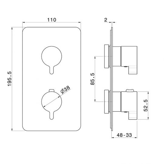 Смеситель термостатический Newform B-Easy 69882E.21.018 встраиваемый с переключателем потоков схема 2