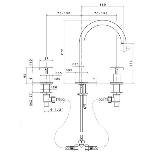 Смеситель для раковины Newform Blink 70801 встраиваемый схема 4