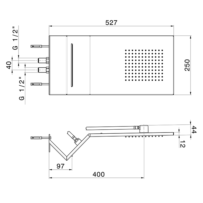 Верхний душ 52x25 см Newform Head Showers 71311 настенный с дождевой и каскадной струей ФОТО