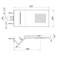 Верхний душ 52x25 см Newform Head Showers 71311.21.018 настенный с дождевой и каскадной струей хром схема 2