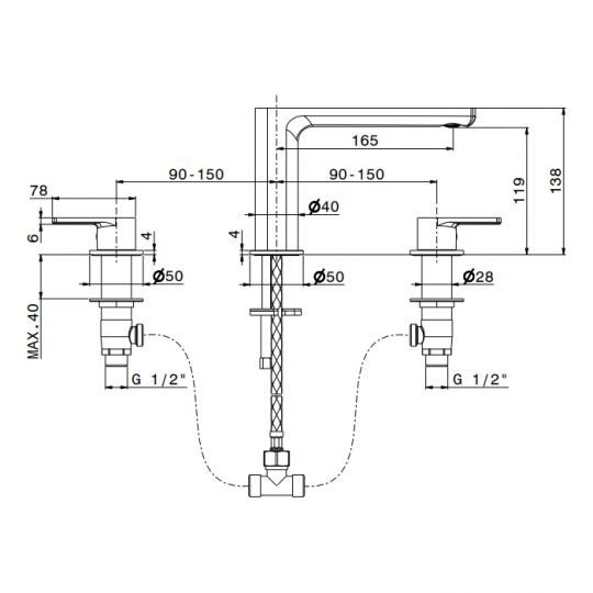 Смеситель для раковины Newform Haka 72000 без донного клапана схема 7