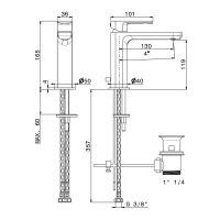 Смеситель для раковины Newform Haka 72010 1 отверстие с донным клапаном схема 8