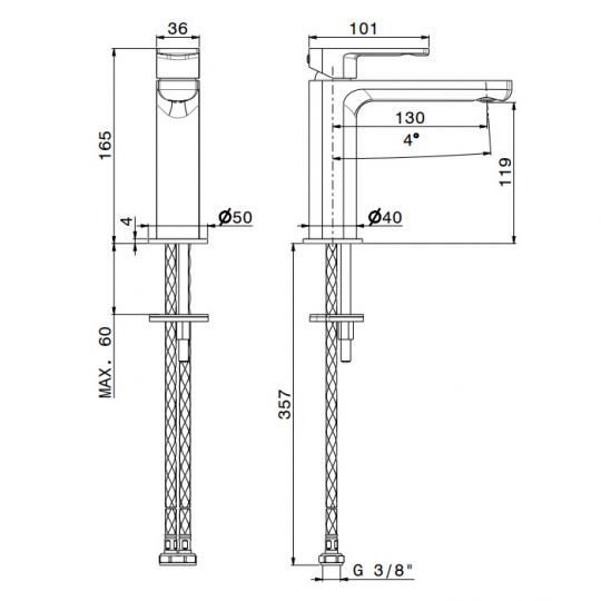 Смеситель рычажный для раковины Newform Haka 72012 без донного клапана схема 8