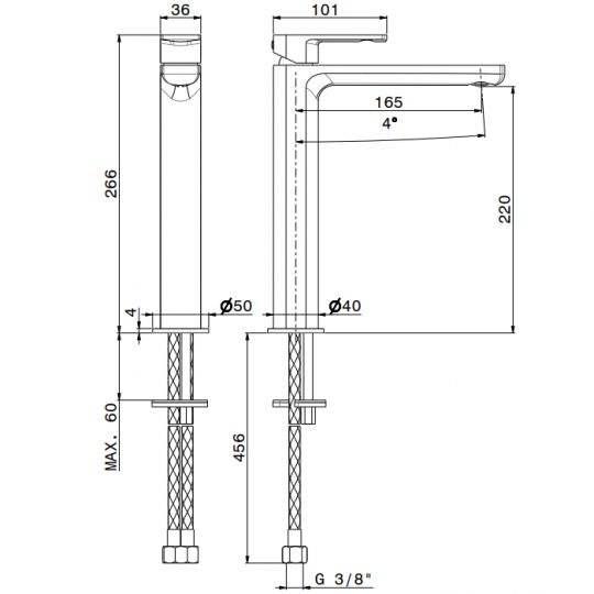 Высокий смеситель для умывальника Newform Haka 72015 схема 8 Высокий смеситель для умывальника Newform Haka 72015 схема 8