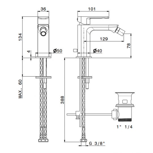 Смеситель с донным клапаном Newform Haka 72025 для биде схема 12