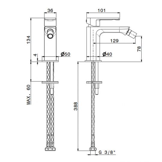 Смеситель для биде Newform Haka 72027 без донного клапана схема 6