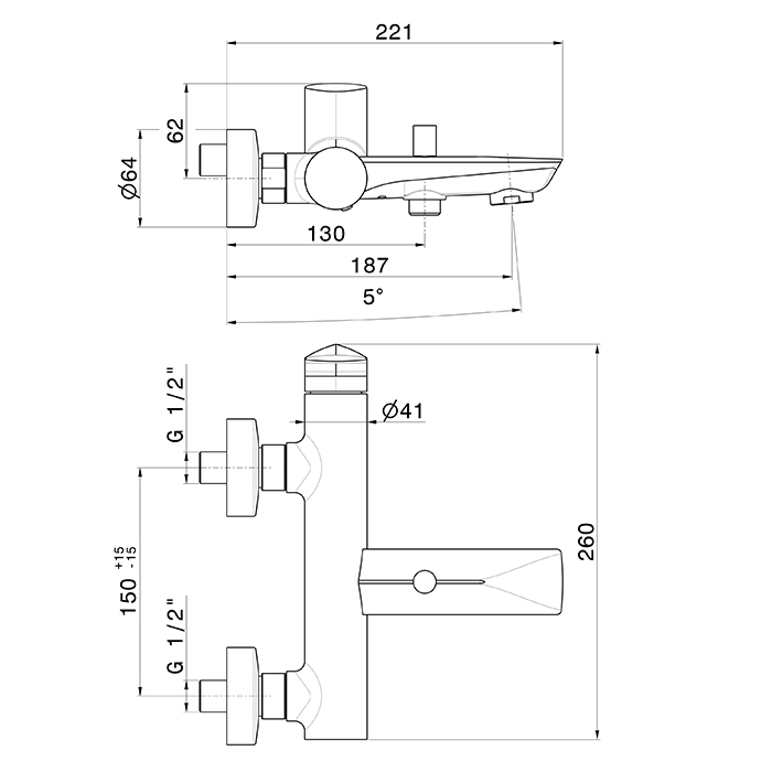 Смеситель для ванны Newform Delta Zero 72240.21.018 с переключателем на душ хром ФОТО