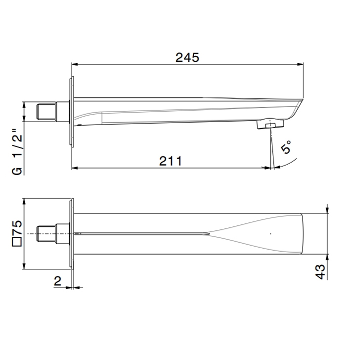 Излив для ванны Newform Delta Zero 72288.21.018 настенный G1/2 ФОТО