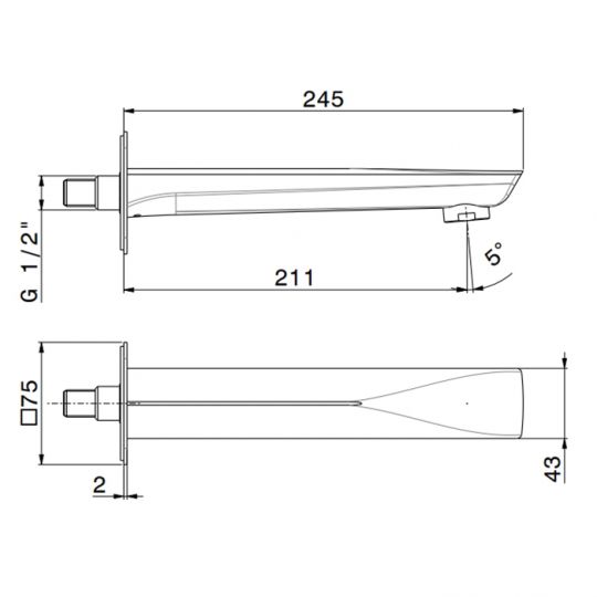 Излив для ванны Newform Delta Zero 72288.21.018 настенный G1/2 схема 2
