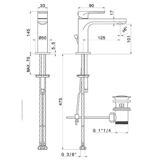 Смеситель рычажный Newform B-Easy 72610 для раковины схема 3