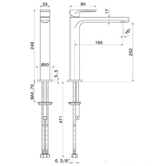 Смеситель Newform B-Easy 72614 средний для раковины схема 3