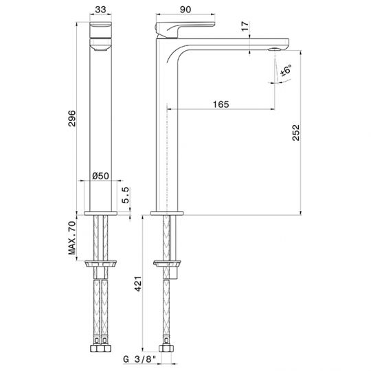 Смеситель высокий для раковины Newform B-Easy 72615 схема 5