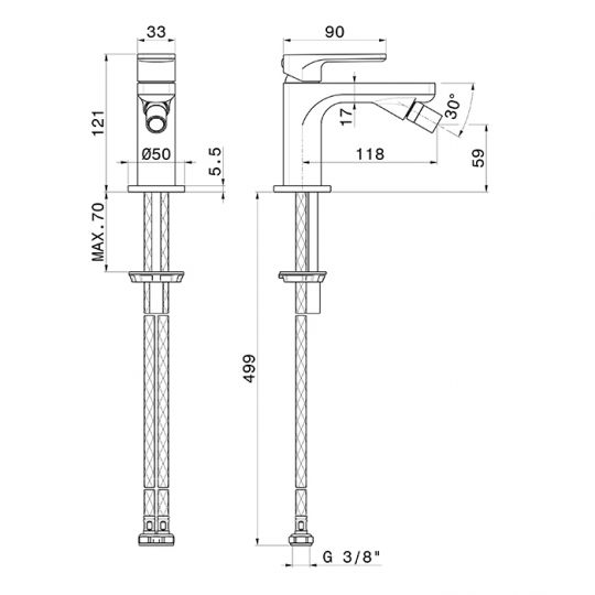 Смеситель Newform B-Easy 72624 1 отверстие для биде схема 2
