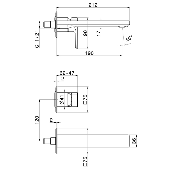 Встраиваемый в стену меситель для раковины Newform B-Easy 72628E внешняя часть ФОТО