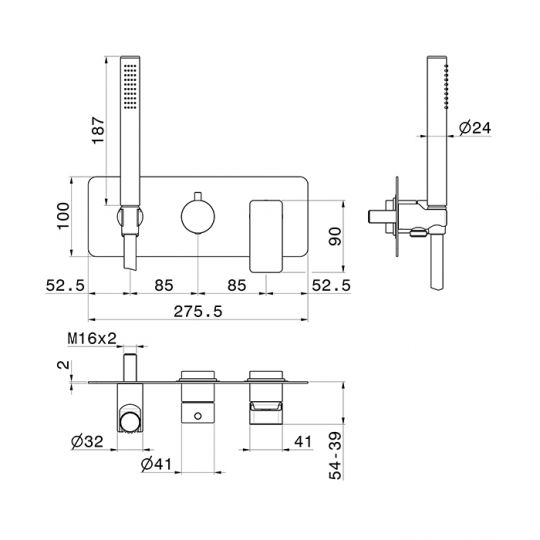 Смеситель для душа Newform B-Easy 72669E 2 потока с ручным душем внешняя часть схема 3 Смеситель для душа Newform B-Easy 72669E 2 потока с ручным душем внешняя часть схема 3