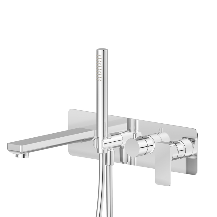 Изображение Смеситель для ванны Newform B-Easy 72672E.21.018 встраиваемый с изливом и ручным душем внешняя часть хром