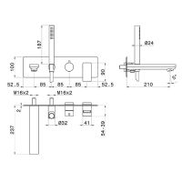 Смеситель для ванны Newform B-Easy 72672E.21.018 встраиваемый с изливом и ручным душем внешняя часть хром схема 2