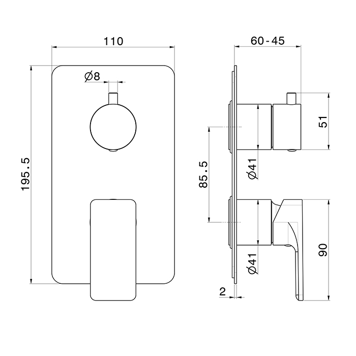 Внешняя часть смесителя для душа Newform B-Easy 72674E 2 потока ФОТО