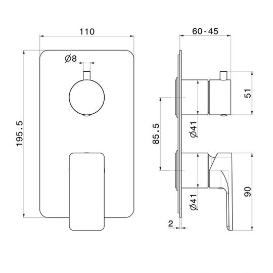 Внешняя часть смесителя для душа Newform B-Easy 72674E 2 потока схема 3 Внешняя часть смесителя для душа Newform B-Easy 72674E 2 потока схема 3