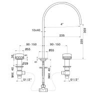 Смеситель для раковины Newform Ionika Allure 73000.59.098 3 отверстия высокий схема 2