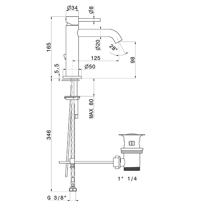 Смеситель для раковины Newform X-Way 73910.21.018 1 отверстие с донным клапаном ФОТО