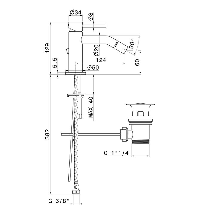 Смеситель для биде Newform X-Way 73925.21.018 1 отверстие с донным клапаном хром ФОТО
