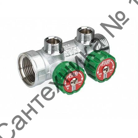 Коллектор регулирующий распределительный 1" (ВР-НР) с 2 отводами 3/4" НР, плоское уплотнение FAR