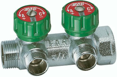 Коллектор регулирующий распределительный 1" с 2 отводами М24х19 FAR