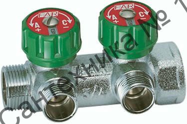 Коллектор регулирующий распределительный 1" с 2 отводами М24х19 FAR