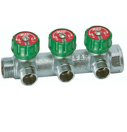 Коллектор регулирующий распределительный 3/4" с 3 отводами М24х19 FAR