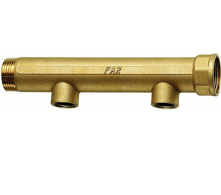 Коллектор распределительный 1" НР-ВР с 2 отводами 1/2" ВР FAR
