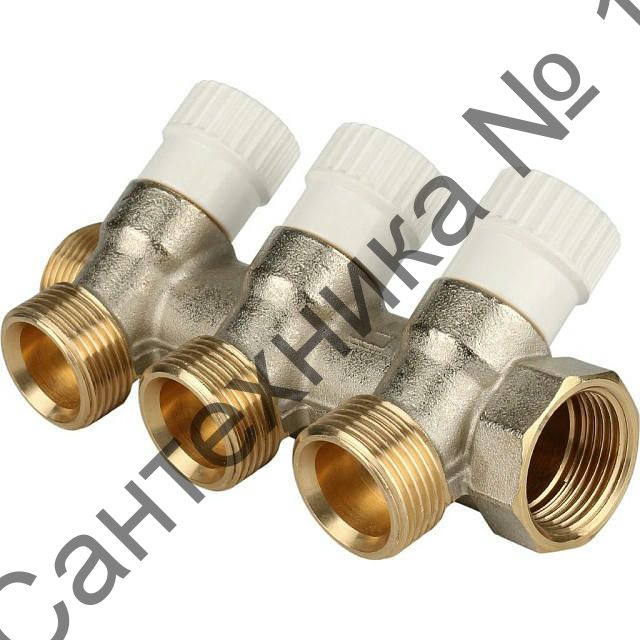 Коллектор распределительный 3/4 на 3 отвода 3/4 ЕК, никелированный STOUT