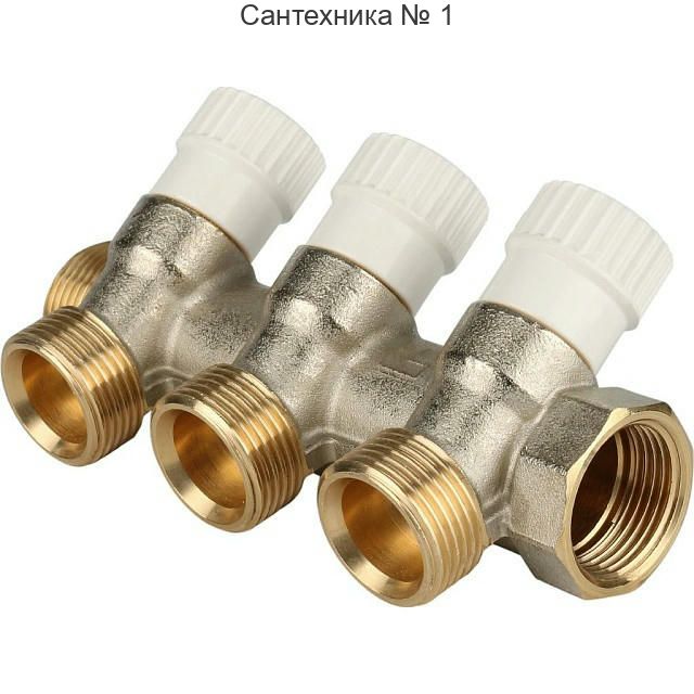 Коллектор распределительный 3/4 на 3 отвода 3/4 ЕК, никелированный STOUT