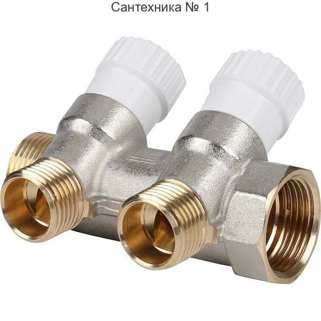 Коллектор распределительный 3/4 на 2 отвода 1/2, никелированный STOUT