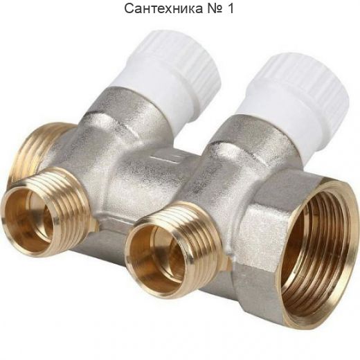 Коллектор распределительный 1 на 2 отвода 1/2, никелированный STOUT