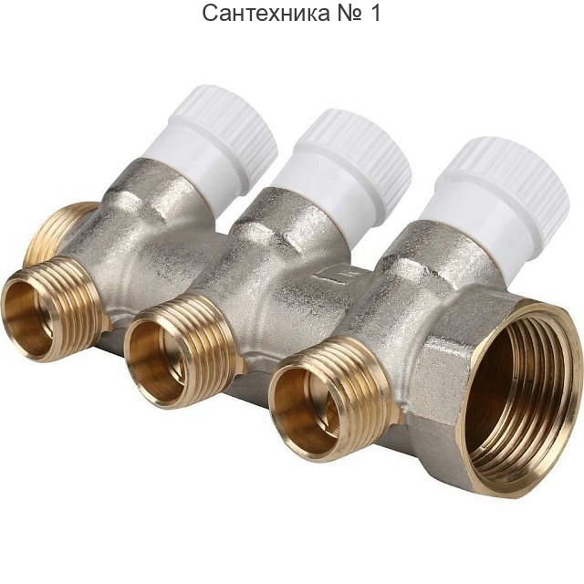 Коллектор распределительный 1 на 3 отвода 1/2, никелированный STOUT